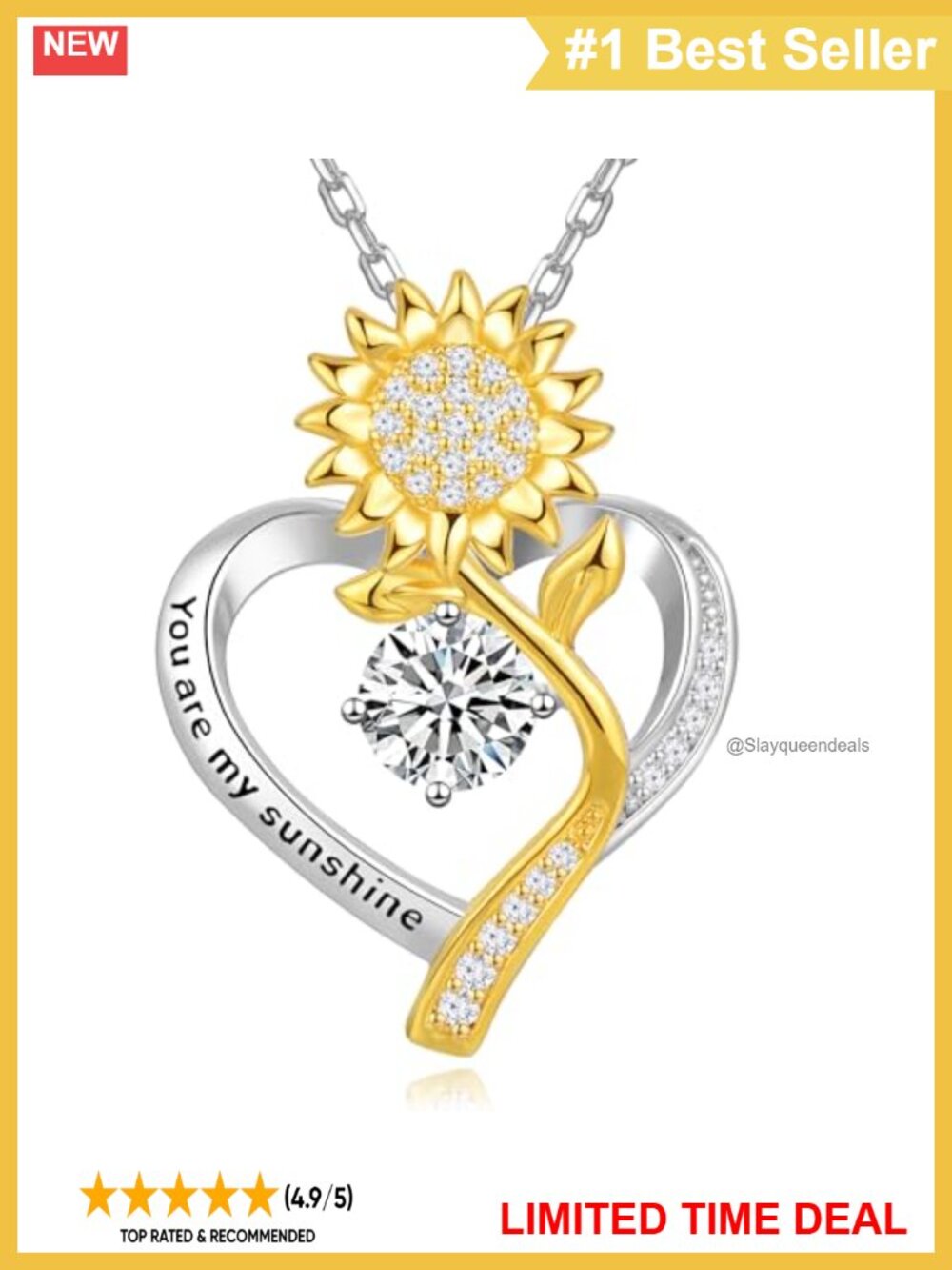 Sunflower Birthstone 925 Sterling Silver Pendant Necklace Gift for Women